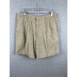 John Ashford Shorts Mens 38 Waist Pleated Khaki Linen Blend Chino